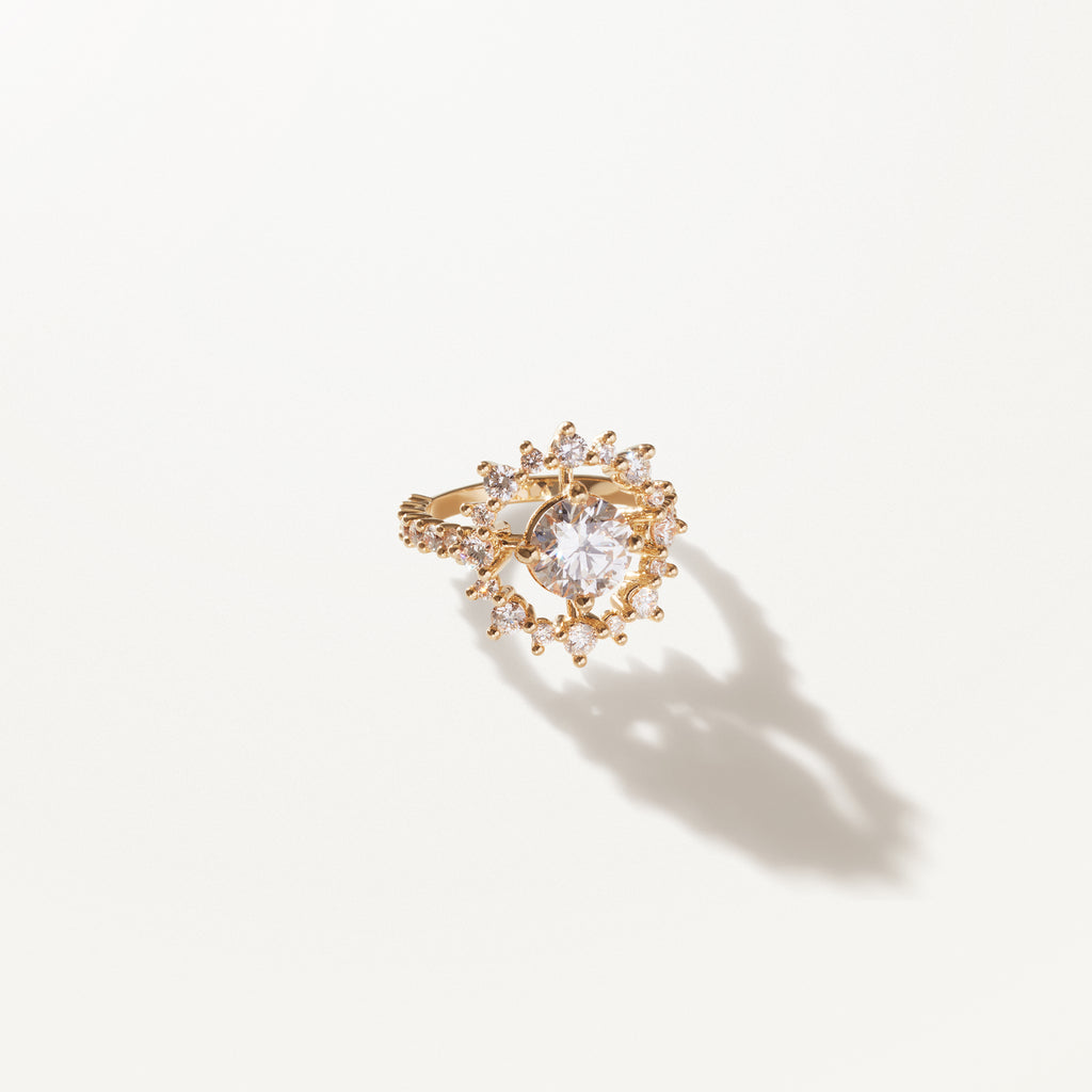 Oscar Massin Astre Cocktail Ring Lab Diamond Yellow Gold Band