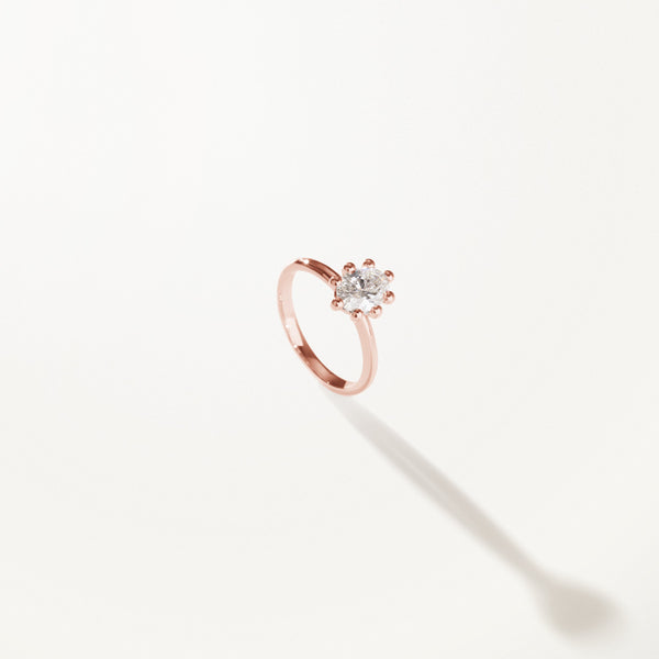 Tiare Engagement Ring, Oval lab diamond solitaire rose gold band
