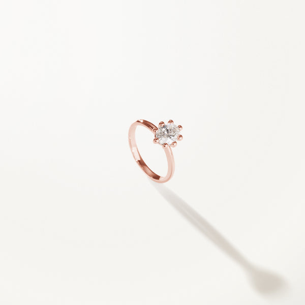 Tiare Engagement Ring, Lab diamond solitaire rose gold band