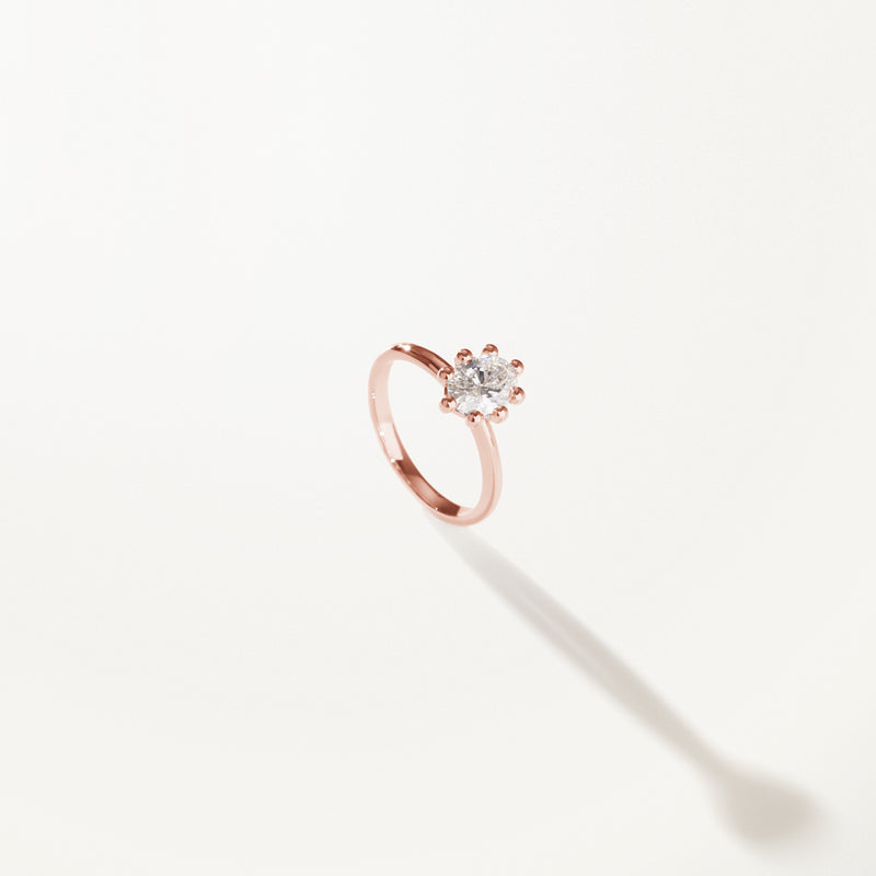 Tiare Engagement Ring, Lab diamond solitaire rose gold band