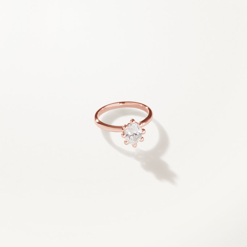Tiare Engagement Ring, Oval lab diamond solitaire rose gold band
