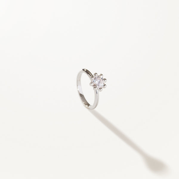 Tiare Engagement Ring, Round lab diamond solitaire white gold band
