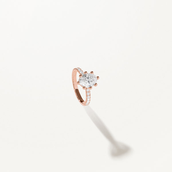 Tiare Engagement Ring, Oval lab diamond rose gold pavé band