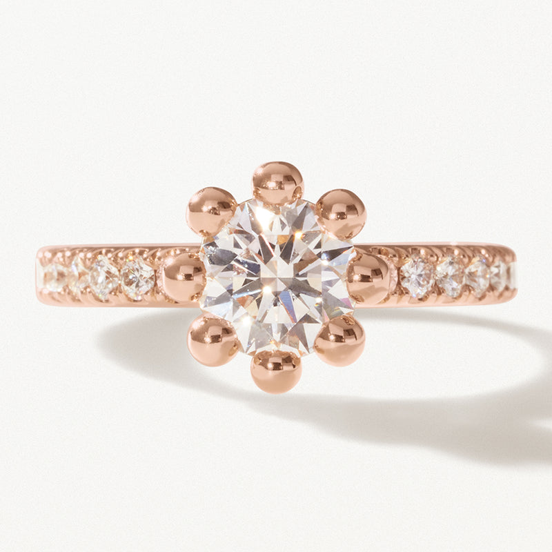 Tiare Engagement Ring, Lab diamond rose gold pavé band