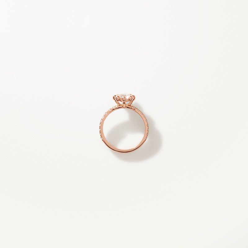 Tiare Engagement Ring, Lab diamond rose gold pavé band