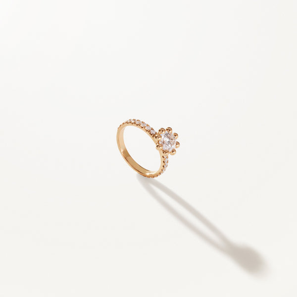 Tiare Engagement Ring, Lab diamond yellow gold pavé band