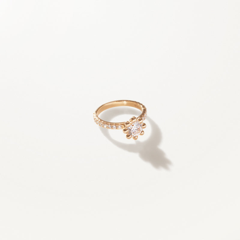 Tiare Engagement Ring, Lab diamond yellow gold pavé band