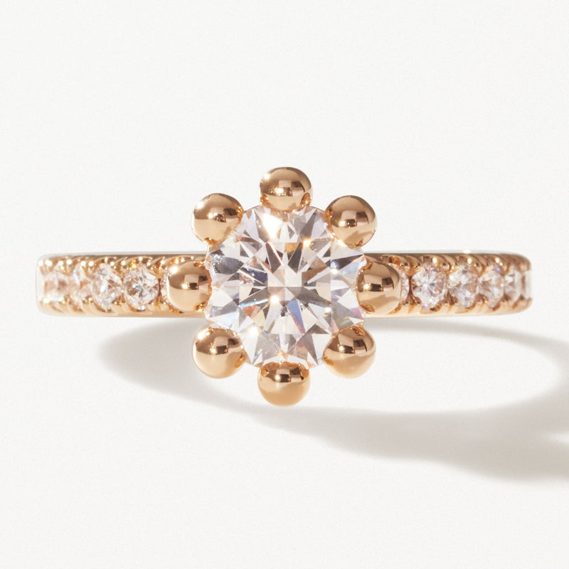 Tiare Engagement Ring, 1.36ctw Round lab diamond yellow gold pavé band