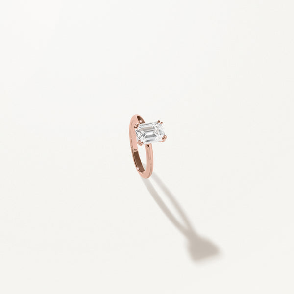 Lumière Engagement Ring, Emerald lab diamond solitaire rose gold band