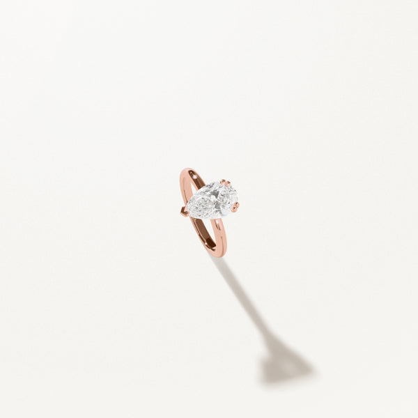 Lumière Engagement Ring, Pear lab diamond solitaire rose gold band