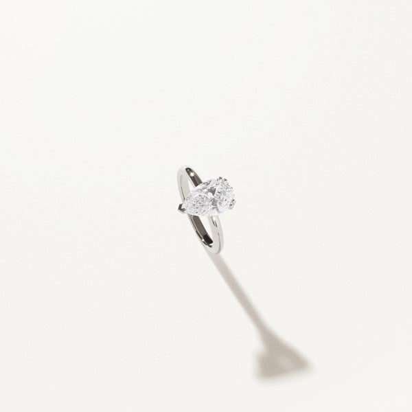 Lumière Engagement Ring, Pear lab diamond solitaire white gold band