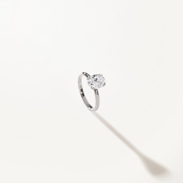 Lumière Engagement Ring, Oval lab diamond solitaire white gold band