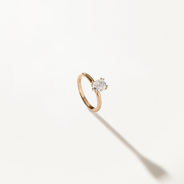 Lumière Engagement Ring, Cushion lab diamond solitaire yellow gold band