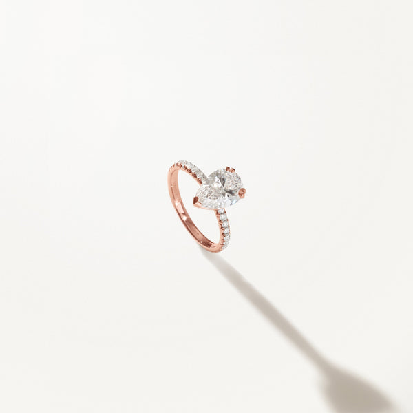 Couronne Engagement Ring, Pear lab diamond rose gold pavé band