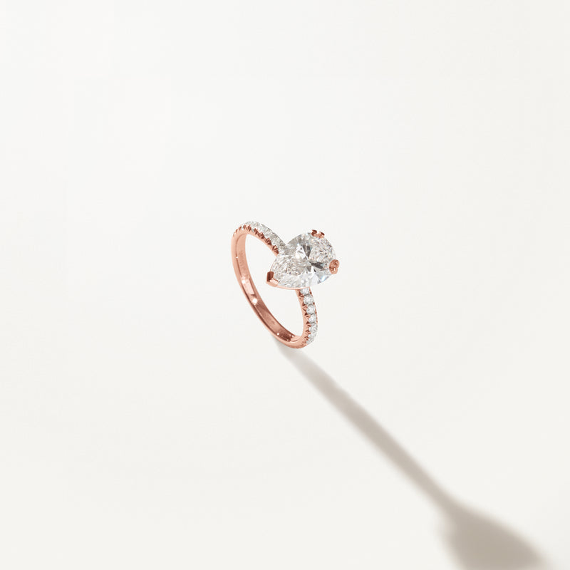 Couronne Engagement Ring, Lab diamond rose gold pavé band