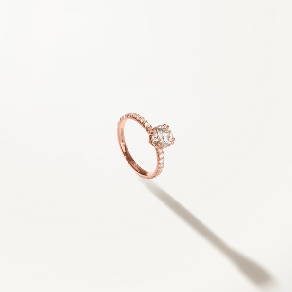 Couronne Engagement Ring, Round lab diamond rose gold pavé band