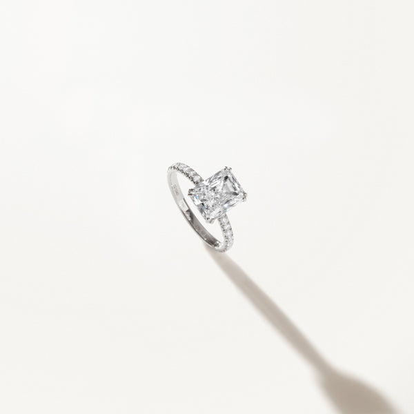 Couronne Engagement Ring, Radiant lab diamond white gold pavé band