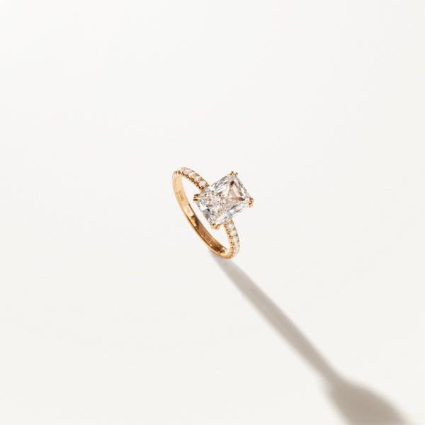 Couronne Engagement Ring, Radiant lab diamond yellow gold pavé band