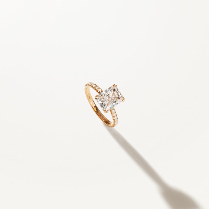 Couronne Engagement Ring, Lab diamond yellow gold pavé band