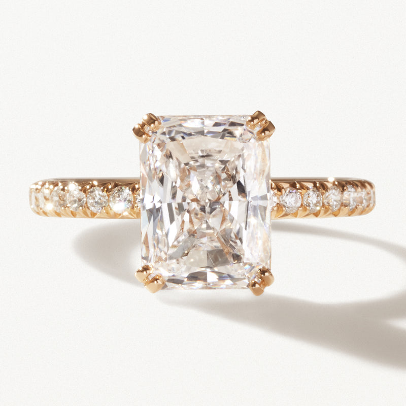 Couronne Engagement Ring, Lab diamond yellow gold pavé band