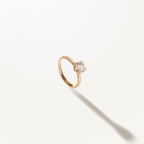 Couronne Engagement Ring, Round lab diamond yellow gold pavé band
