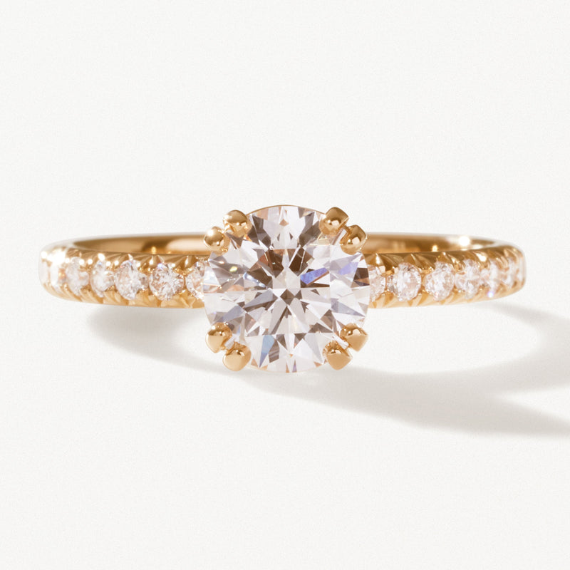 Couronne Engagement Ring, 1.37ctw Round lab diamond yellow gold pavé band