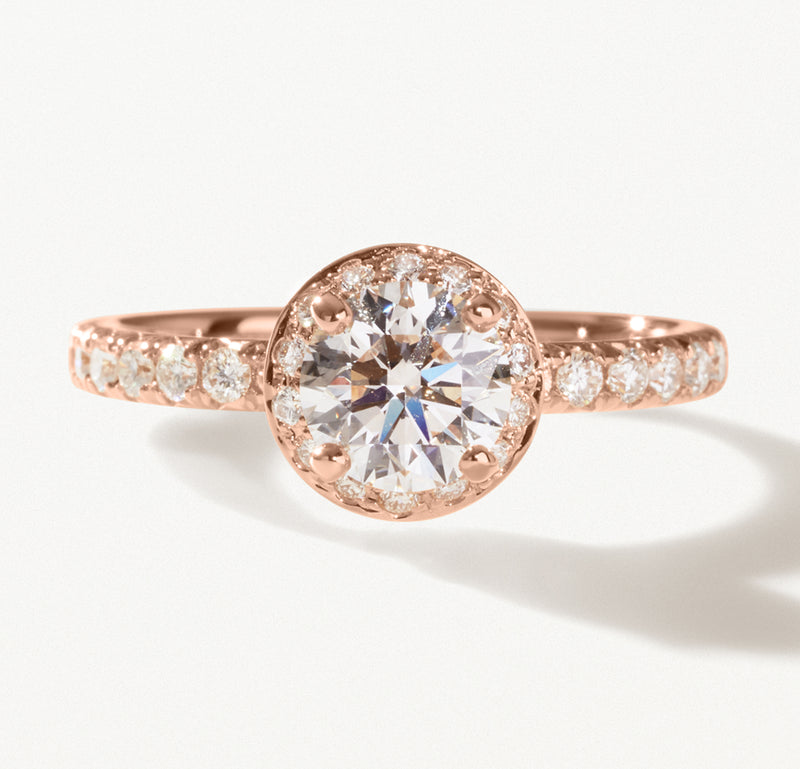 Majesté Engagement Ring, Lab diamond rose gold pavé band