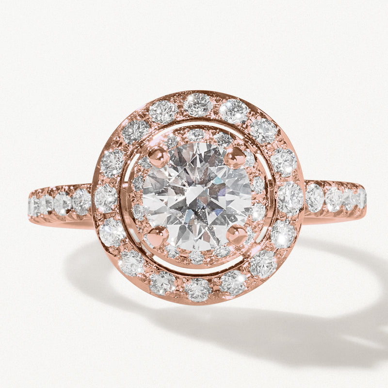 Majesté Engagement Ring, Lab diamond rose gold pavé band