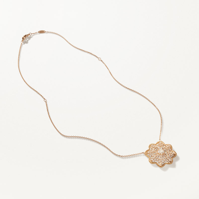Lace Flower Medallion, Lab diamond yellow gold pendant necklace 2.59 ctw