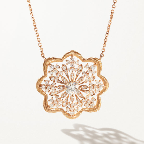 Lace Flower Medallion, Lab diamond yellow gold pendant necklace 2.59 ctw