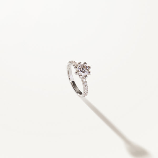 Tiare Engagement Ring, Lab diamond platinum pavé band