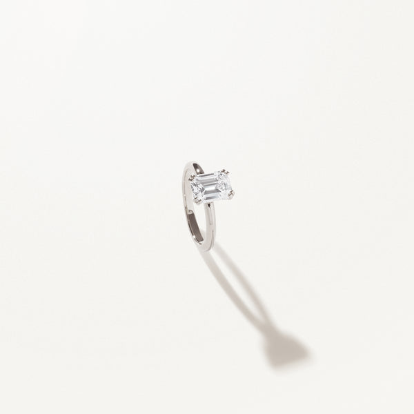 Lumière Engagement Ring, Emerald lab diamond solitaire platinum band