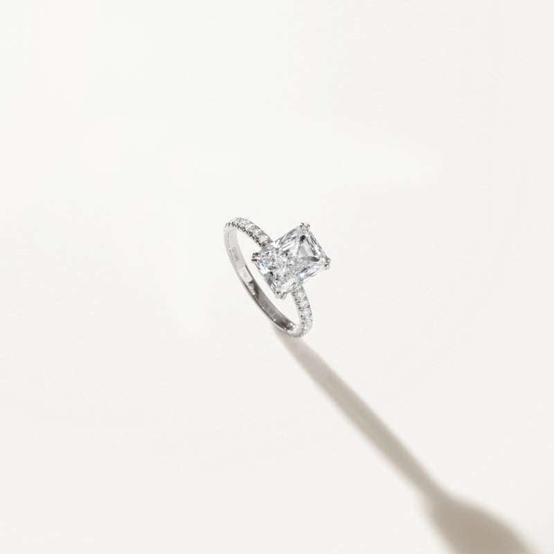 Couronne Engagement Ring, Lab diamond platinum pavé band