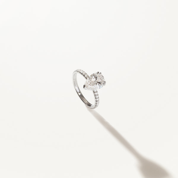 Couronne Engagement Ring, Pear lab diamond platinum pavé band