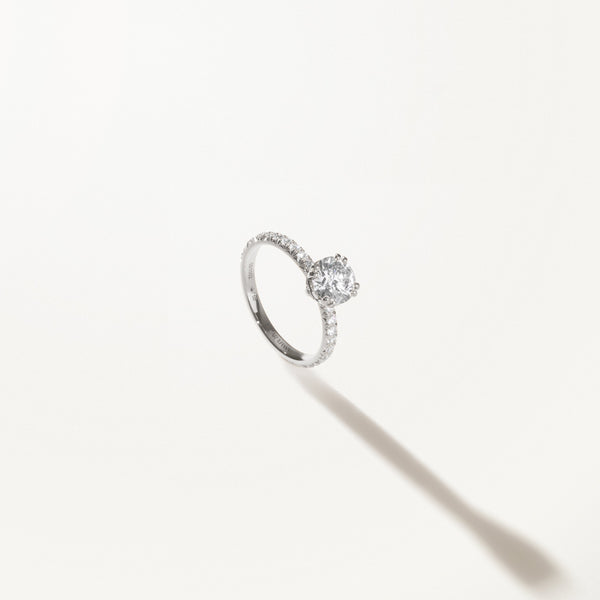 Couronne Engagement Ring, Round lab diamond platinum pavé band