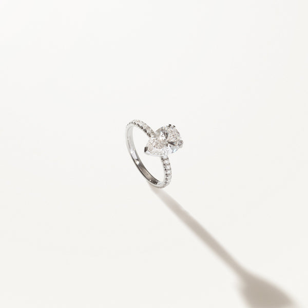 Couronne Engagement Ring, Pear lab diamond white gold pavé band