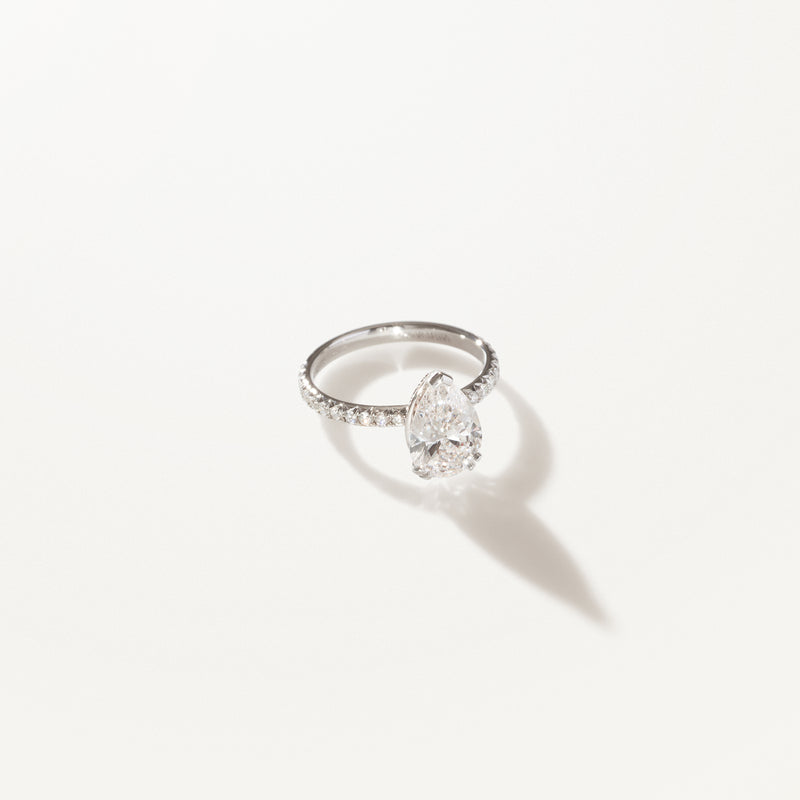 Couronne Engagement Ring, Lab diamond white gold pavé band